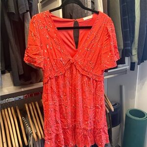 Lush Vibrant Red Patterned Top